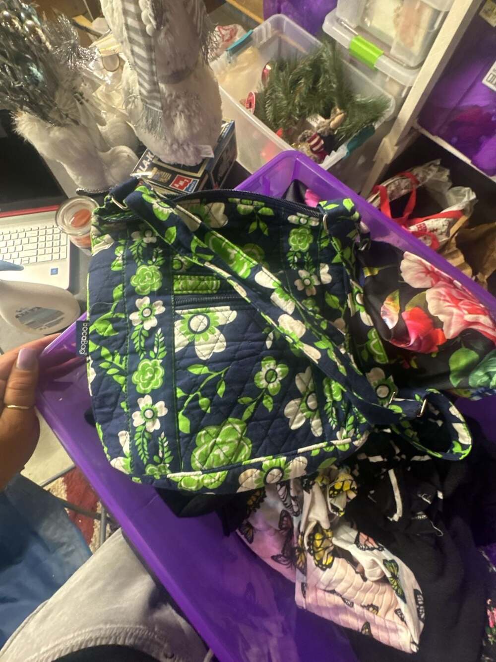 Bocabog Navy and Green Quilted Floral Crossbody Bag